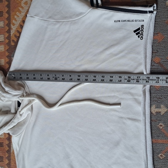 Adidas Hoodie Sweatshirt Womens XS Cropped Recycled Cotton 3 Stripe Performance - Picture 7 of 9